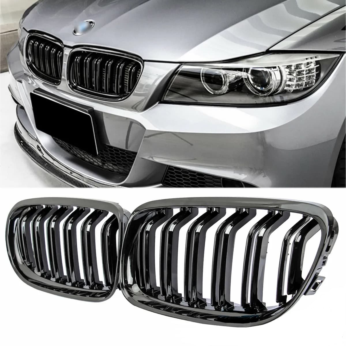 Двойни Бъбреци Черен Гланц За:BMW E90/E91 Facelift